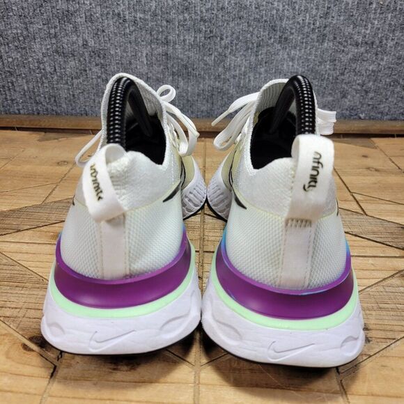 Nike React Infinity Run Flyknit Mens Shoes 8 White Black Green Knit Sneakers - Picture 6 of 12